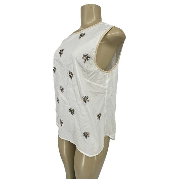 J Crew Size 8 Women Jeweled Sateen Shell White Top 02744 Sleeveless V23 - Picture 2 of 9